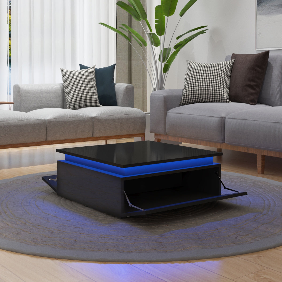 Modern LED Light Coffee Tea Table with Storage High Gloss Living Room Black MLC12-1