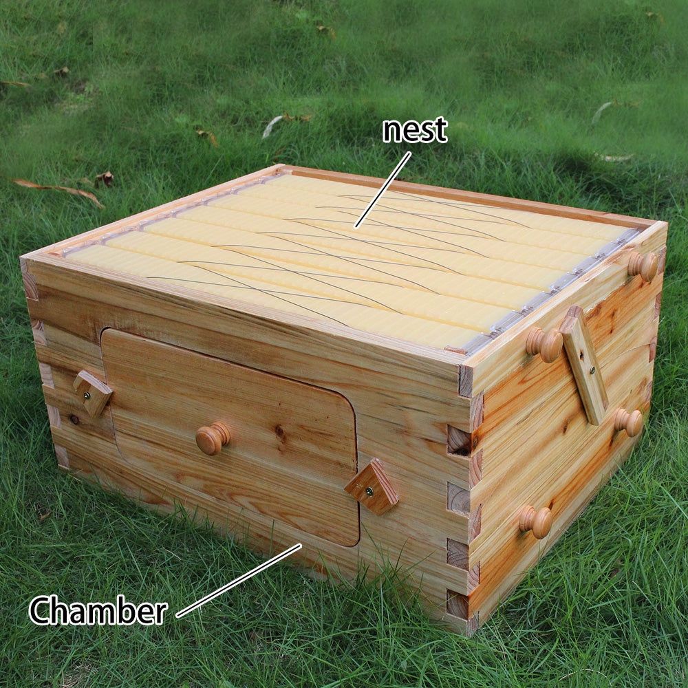Wooden Auto Flow Beekeeping Beehive House Bee Comb Hive and 7 PCs Frames