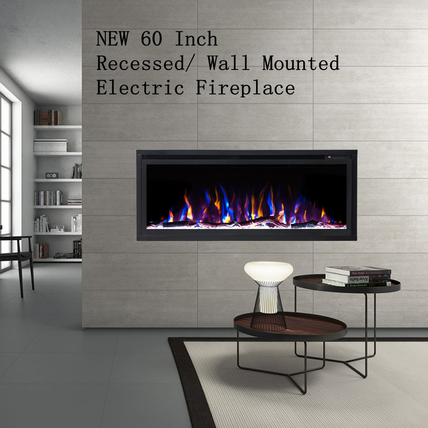 Horizon 60" Slim Trim Black Built-in Recessed / Wall mounted Heater Electric Fireplace