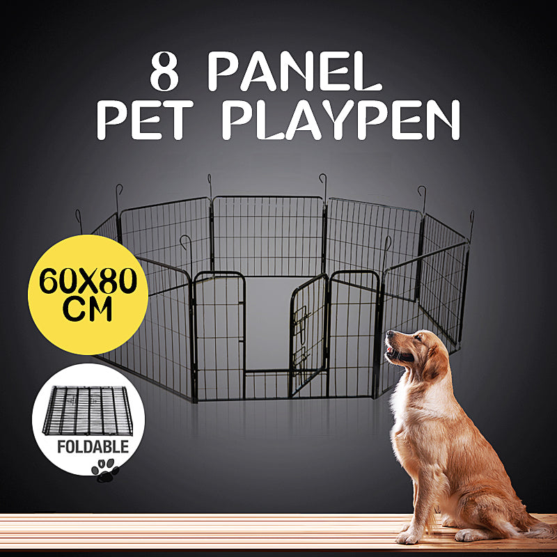 8 Panel 80x60cm Pet Playpen Portable Strong Fence Enclosure for Dog Puppy Rabbit