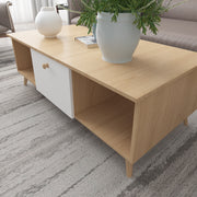 Coffee Table with Drawers Shelves 120cm White and Natural