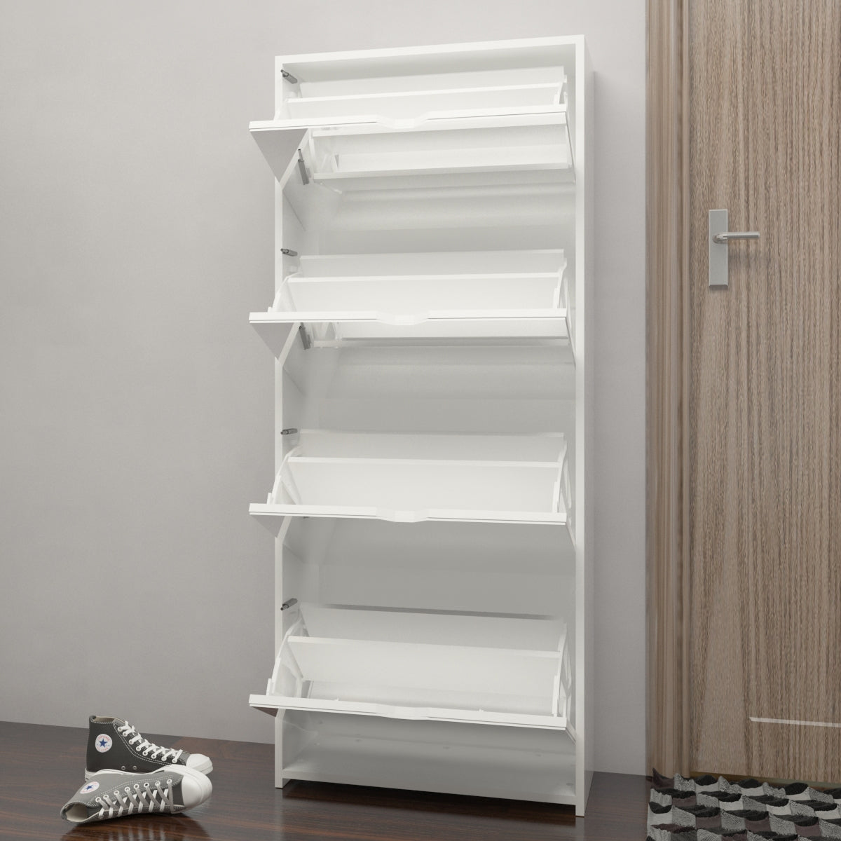 Shoe Cabinet Mirror Shoes Storage Rack Organiser Cupboard Shelf 630x240x1500mm White