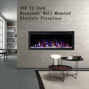 Horizon 72" Slim Trim Black Built-in Recessed / Wall mounted Heater Electric Fireplace