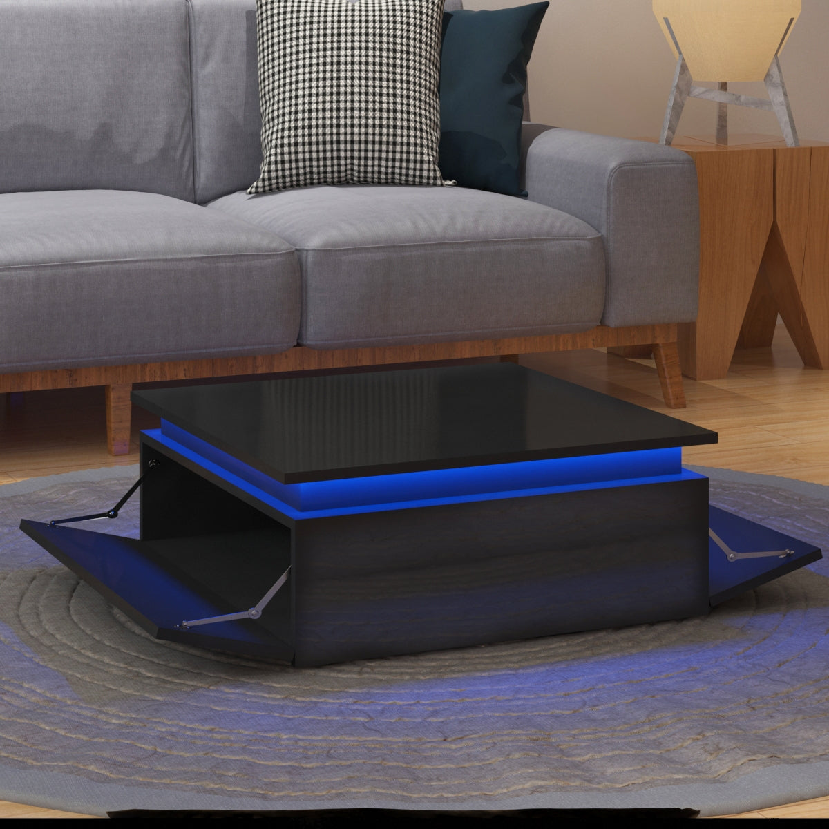 Modern LED Light Coffee Tea Table with Storage High Gloss Living Room Black MLC12-1