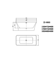 Bathroom Acrylic Free Standing Bath Tub 1700 x 750 x 600mm Freestanding