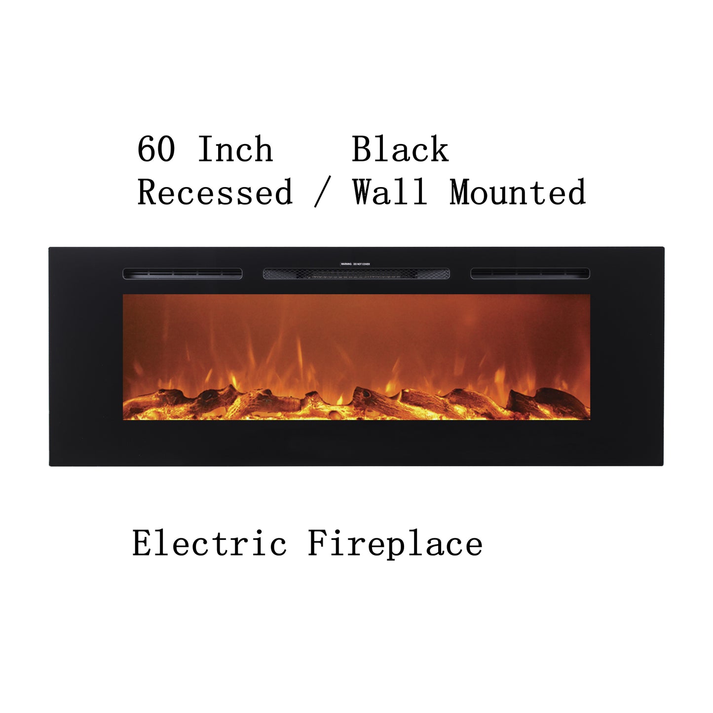 60" Black Built-in Recessed / Wall mounted Heater Electric Fireplace