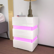 Modern RGB LED Bedside Table Side Table Nightstand High Gloss Storage White