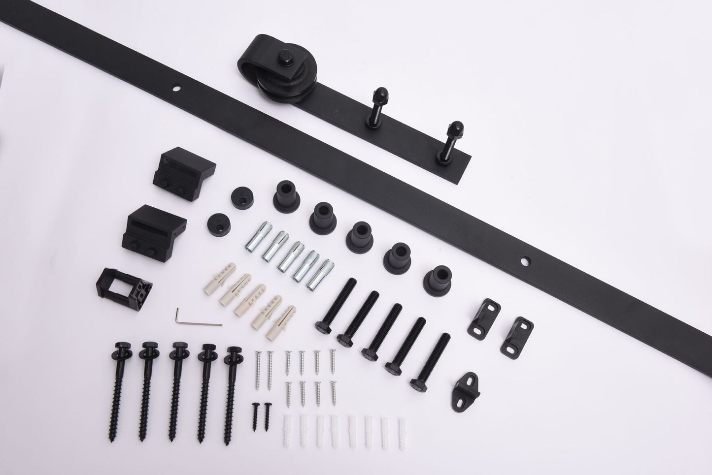 2M Sliding Barn Door Hardware Track Set Kit Powder Coat Steel Black