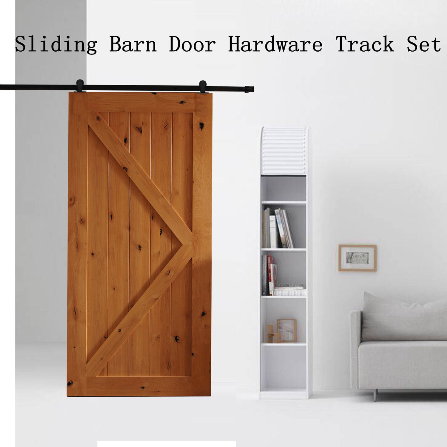 2M Sliding Barn Door Hardware Track Set Kit Powder Coat Steel Black (T Shape Pulley)