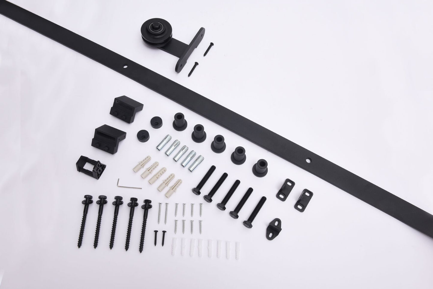 2M Sliding Barn Door Hardware Track Set Kit Powder Coat Steel Black (T Shape Pulley)