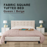 Fabric Bed Frame (Queen size, Beige color)