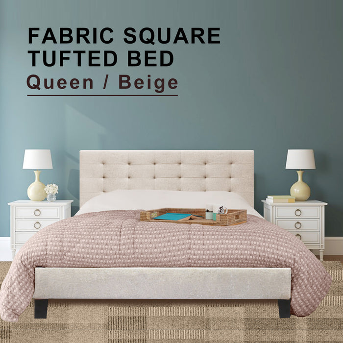 Fabric Bed Frame (Queen size, Beige color)