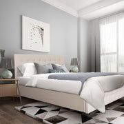 Scandinavian Fabric Square Tufted Gas Lift Storage Bed Frame Queen Beige