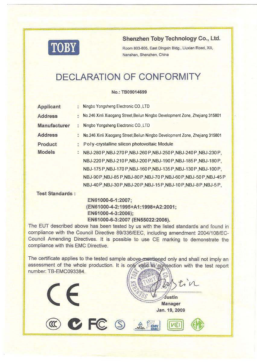 Quality Guarantee - European Standard Certificate