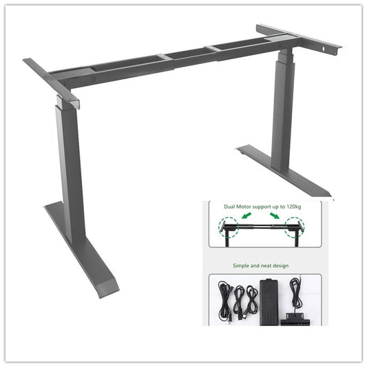 Frame Only Sit Stand Grey Motorised Electric Height Adjustable Office Desk Dual Motor