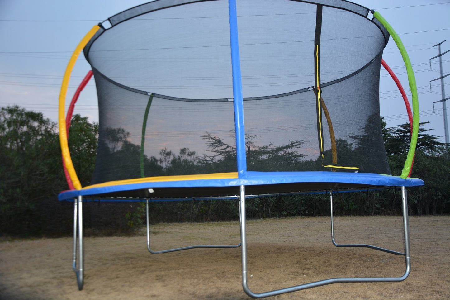 14ft Rainbow Trampoline & Enclosure Ladder Basketball Hoop Set