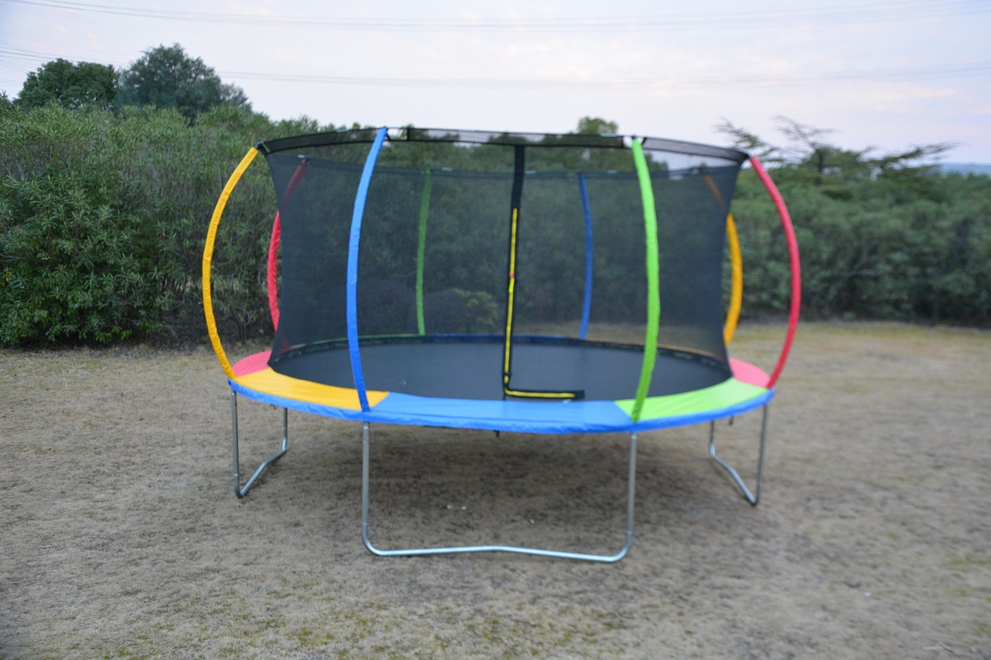 14ft Rainbow Trampoline & Enclosure Ladder Basketball Hoop Set