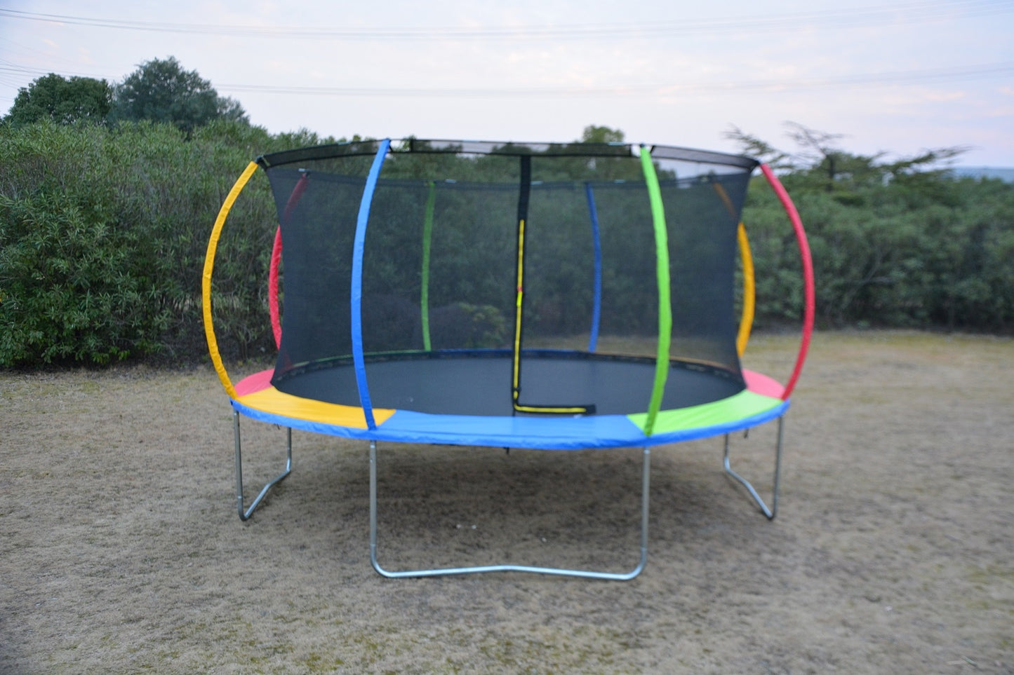 14ft Rainbow Trampoline & Enclosure Ladder Basketball Hoop Set