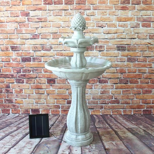 3 Tier Bird Bath Solar Water Fountain Ivory Extra Tall 112cm