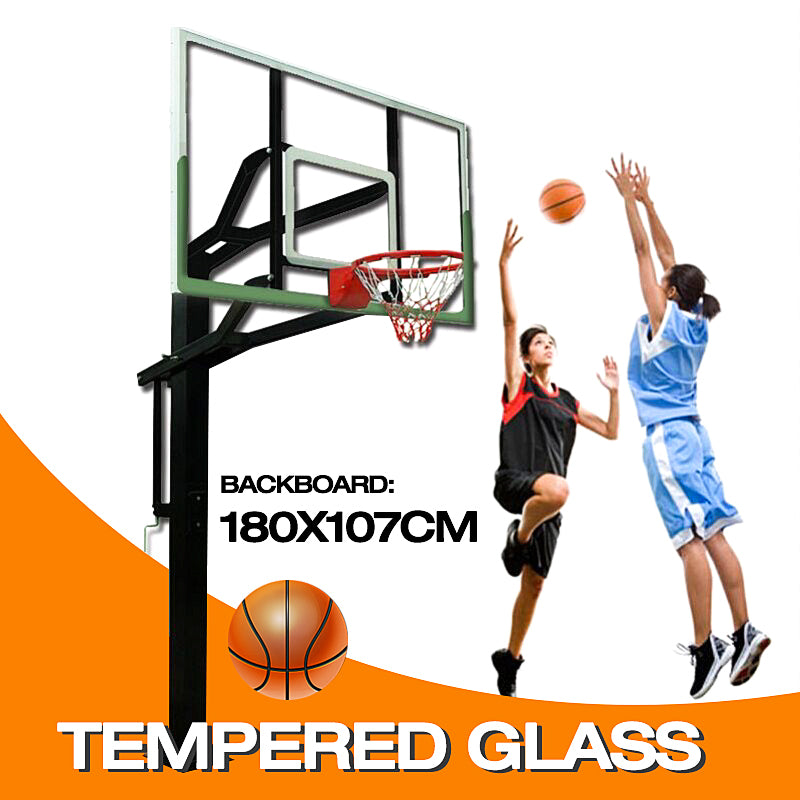 72 inch Professional In-ground Basketball System with Hoop Tempered Glass Backboard