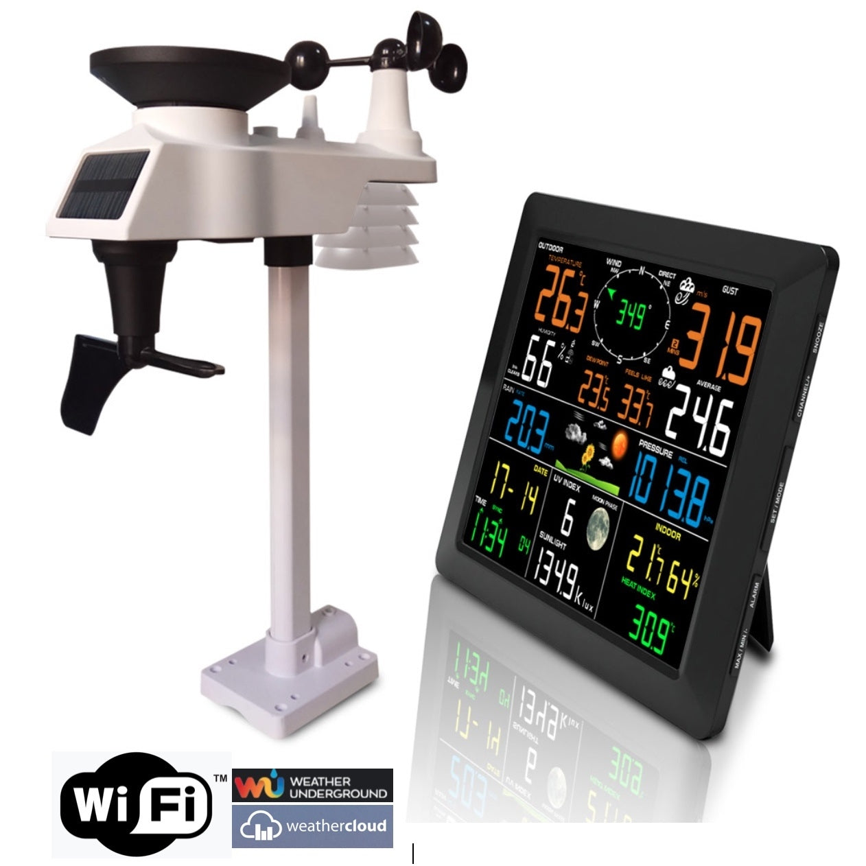 Solar Powered Professional WiFi Wireless Weather Station with Display ...