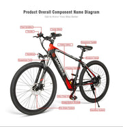 SAMEBIKE 26 inch CARBON Electric e-Bike Mountain Bike Bicycle eBike Motorised 350W Motor 8Ah Battery Max 30 KPH Black