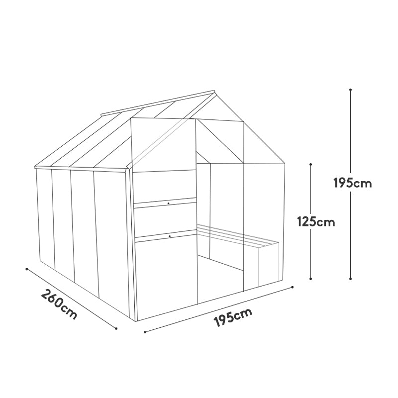 Polycarbonate & Aluminium Walk-in Greenhouse L260xW195cm Green (6mm Panel)