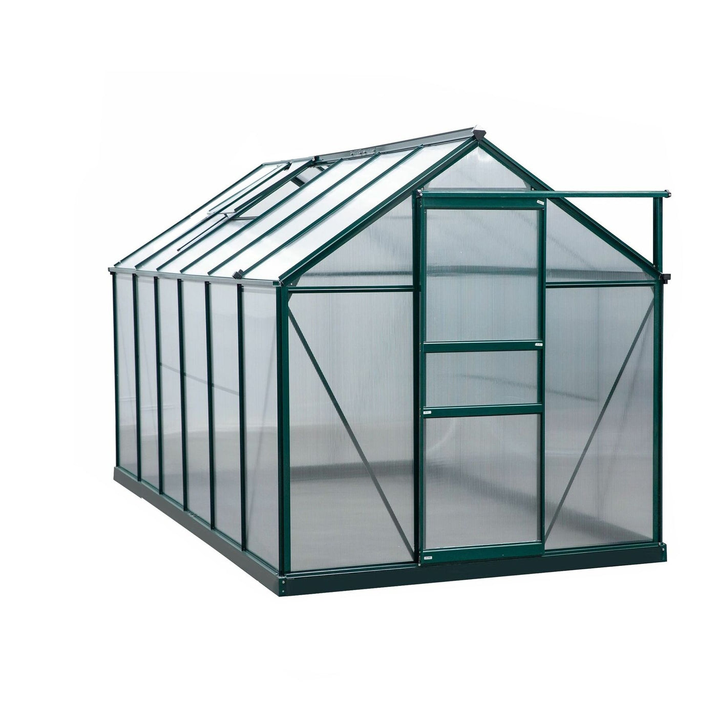 Polycarbonate & Aluminium Walk-in Greenhouse L382xW195x125/195cm Green 6mm double-walled Panel