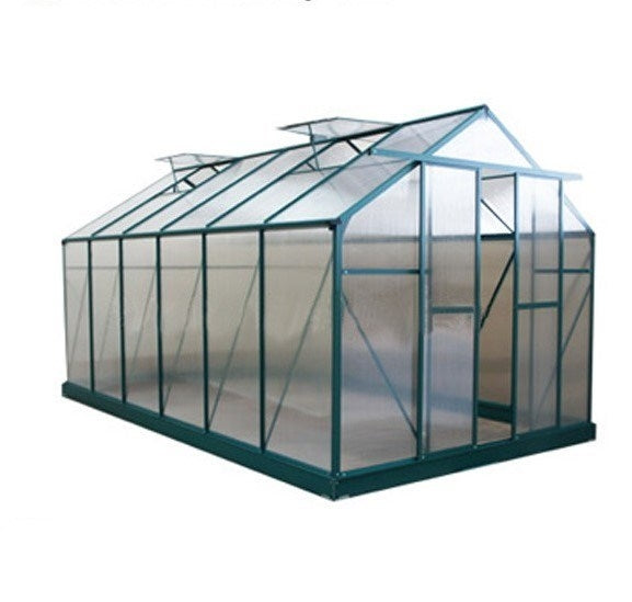 Polycarbonate & Aluminium Walk-in Greenhouse L319xW260xH165/258cm Green 6mm Double-Walled Panel