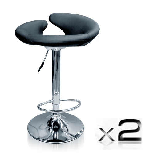 Height Adjustable PU Leather Bar Stools x2 Black