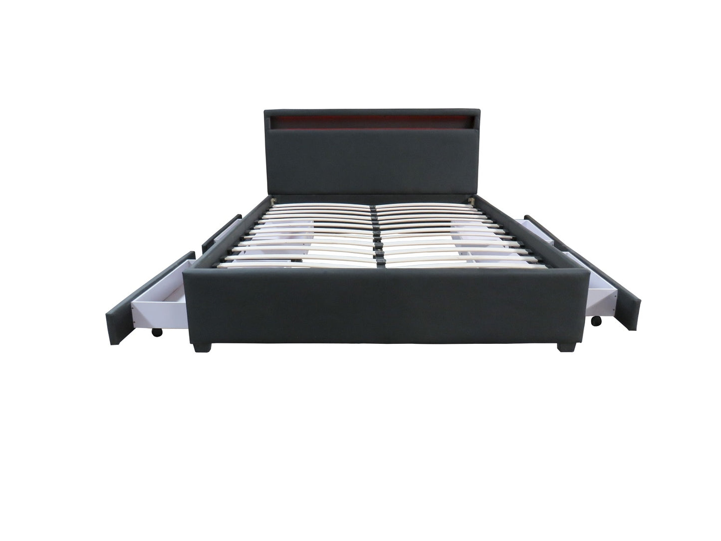 LED Bed Frame Queen Full Size with 4 Drawers Black PU Leather