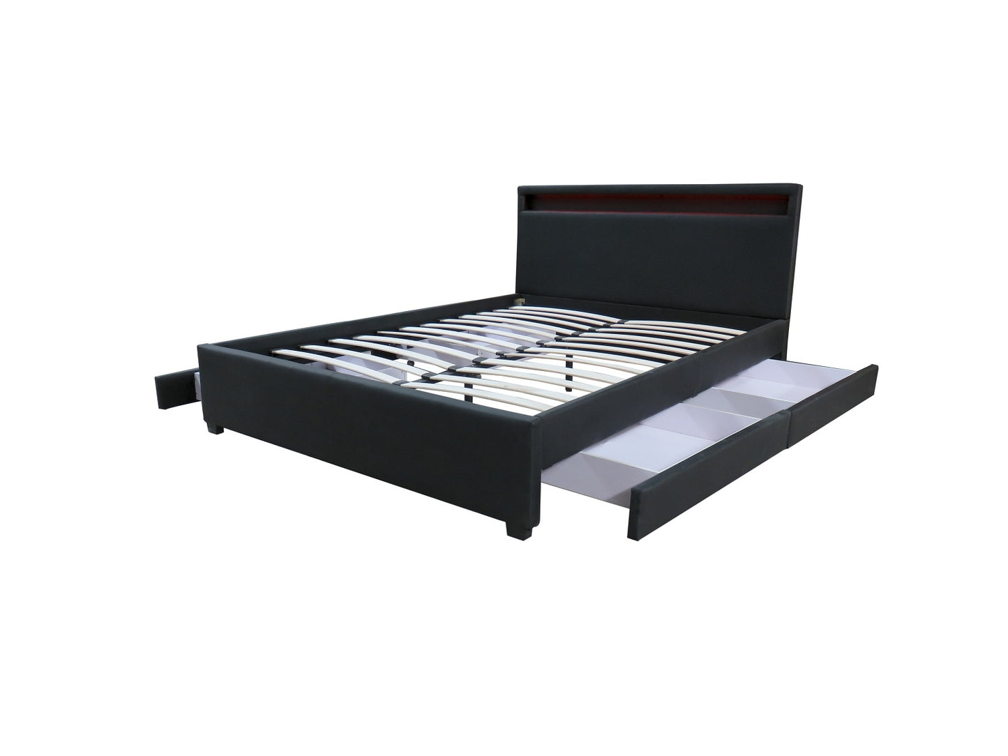 LED Bed Frame Queen Full Size with 4 Drawers Black PU Leather