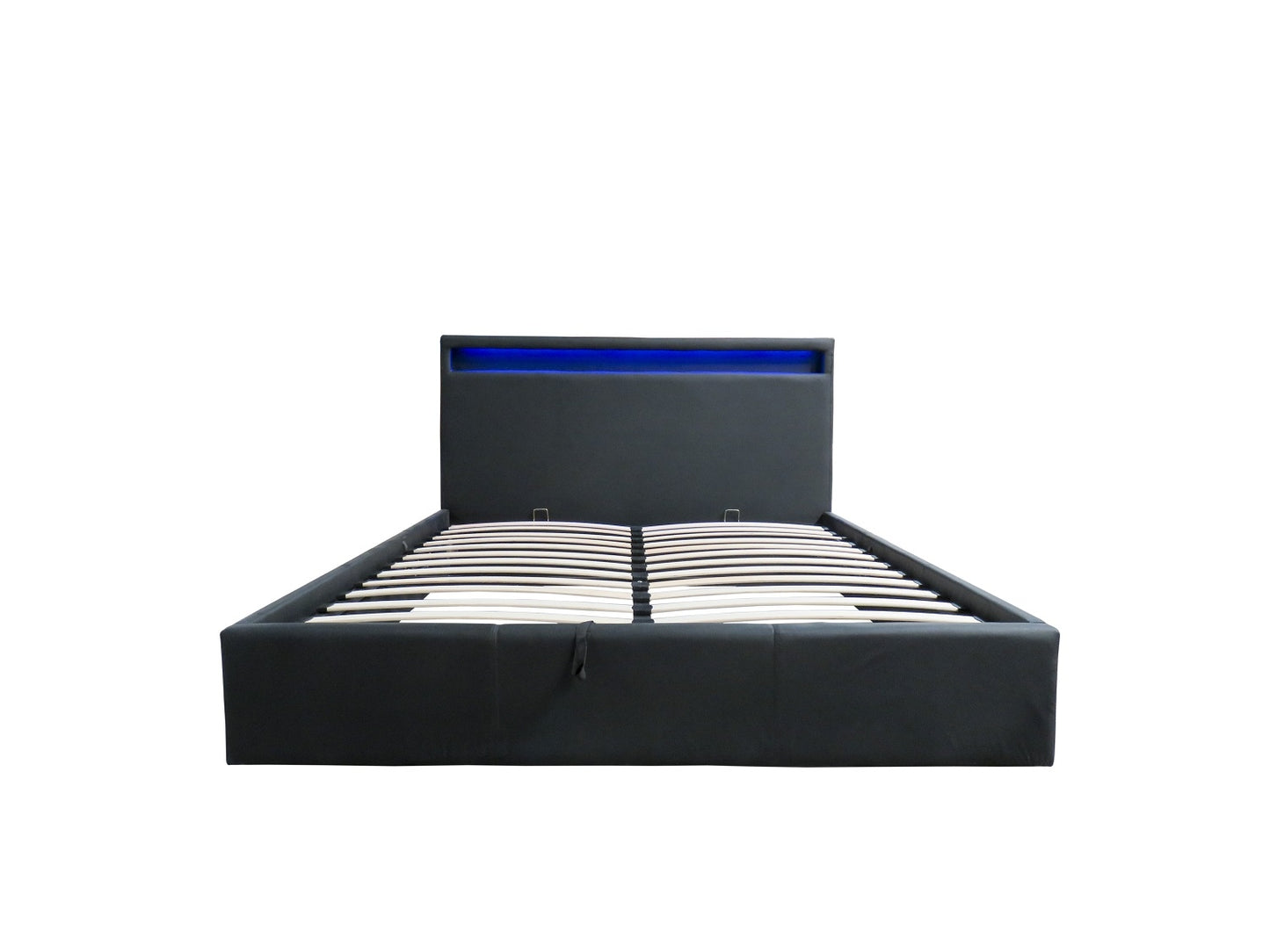 LED Bed Frame Queen Full Size Gas Lift Base With Storage Black PU Leather