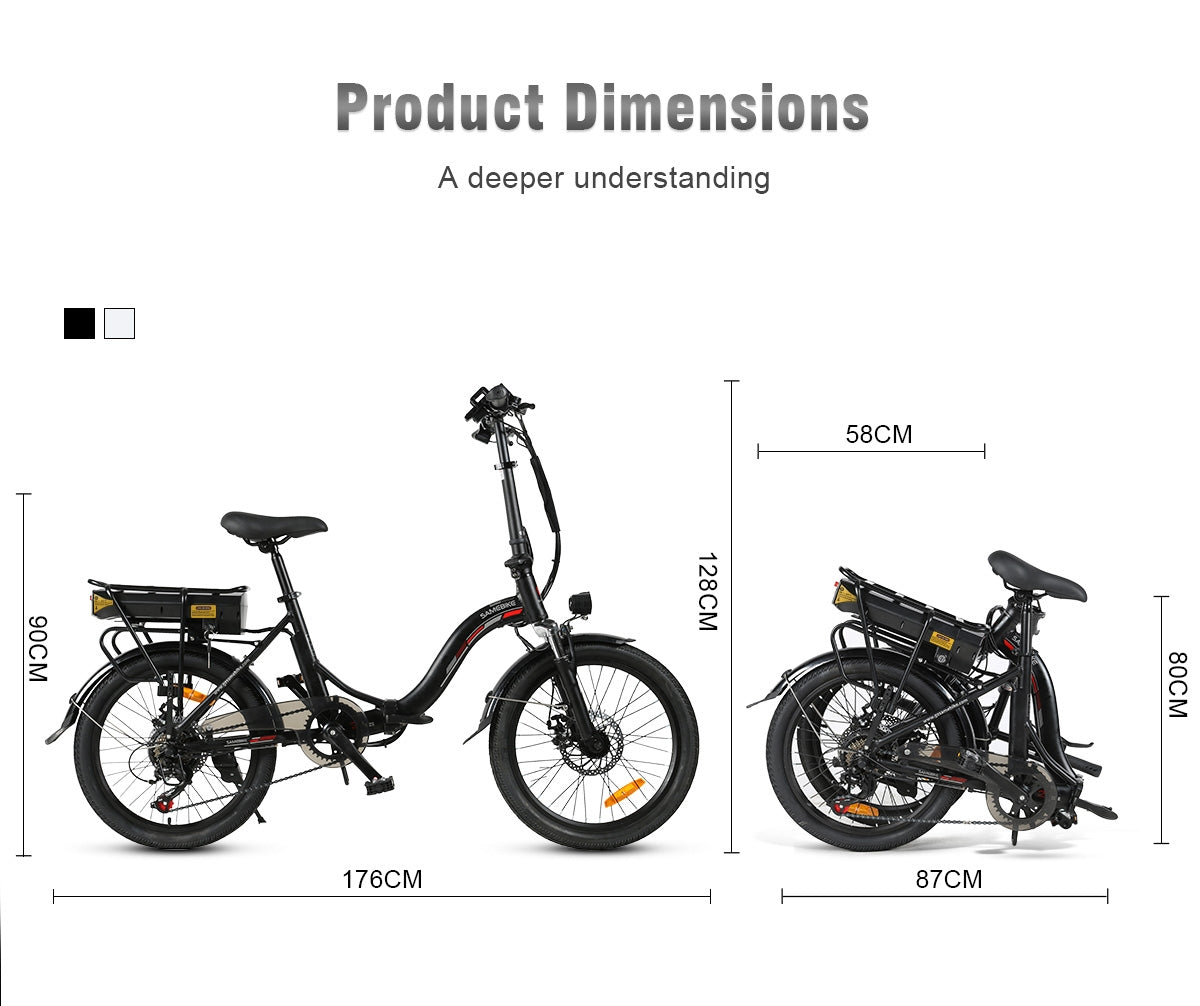 SAMEBIKE 350W Folding Electric Bike Bicycle 20KM/H E-bike Black