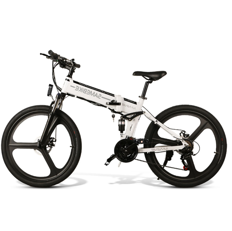 SAMEBIKE 26 Inch Aluminum Folding Electric Bike 350W Motor 10.4Ah Battery Max 30 KPH White