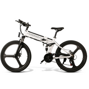 SAMEBIKE 26 Inch Aluminum Folding Electric Bike 350W Motor 10.4Ah Battery Max 30 KPH White