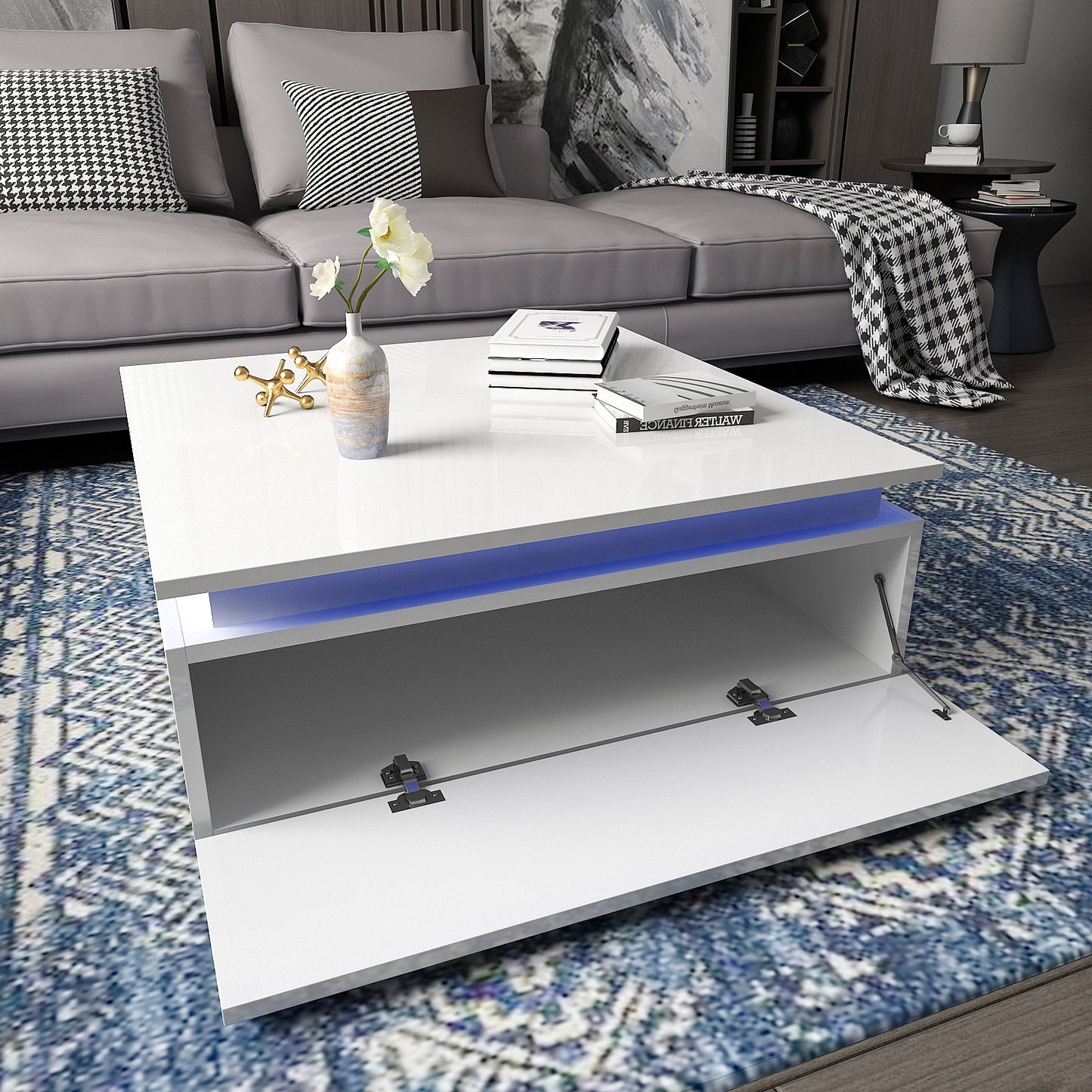 Modern LED Light Coffee Tea Table with Storage High Gloss Living Room MLC12