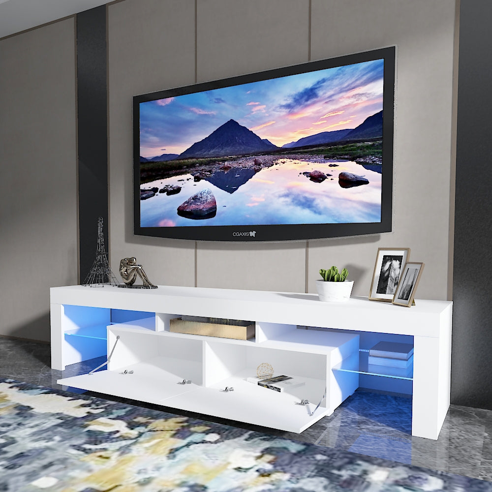 Modern LED TV Cabinet Entertainment Unit Stand 200cm High Gloss White MLD06