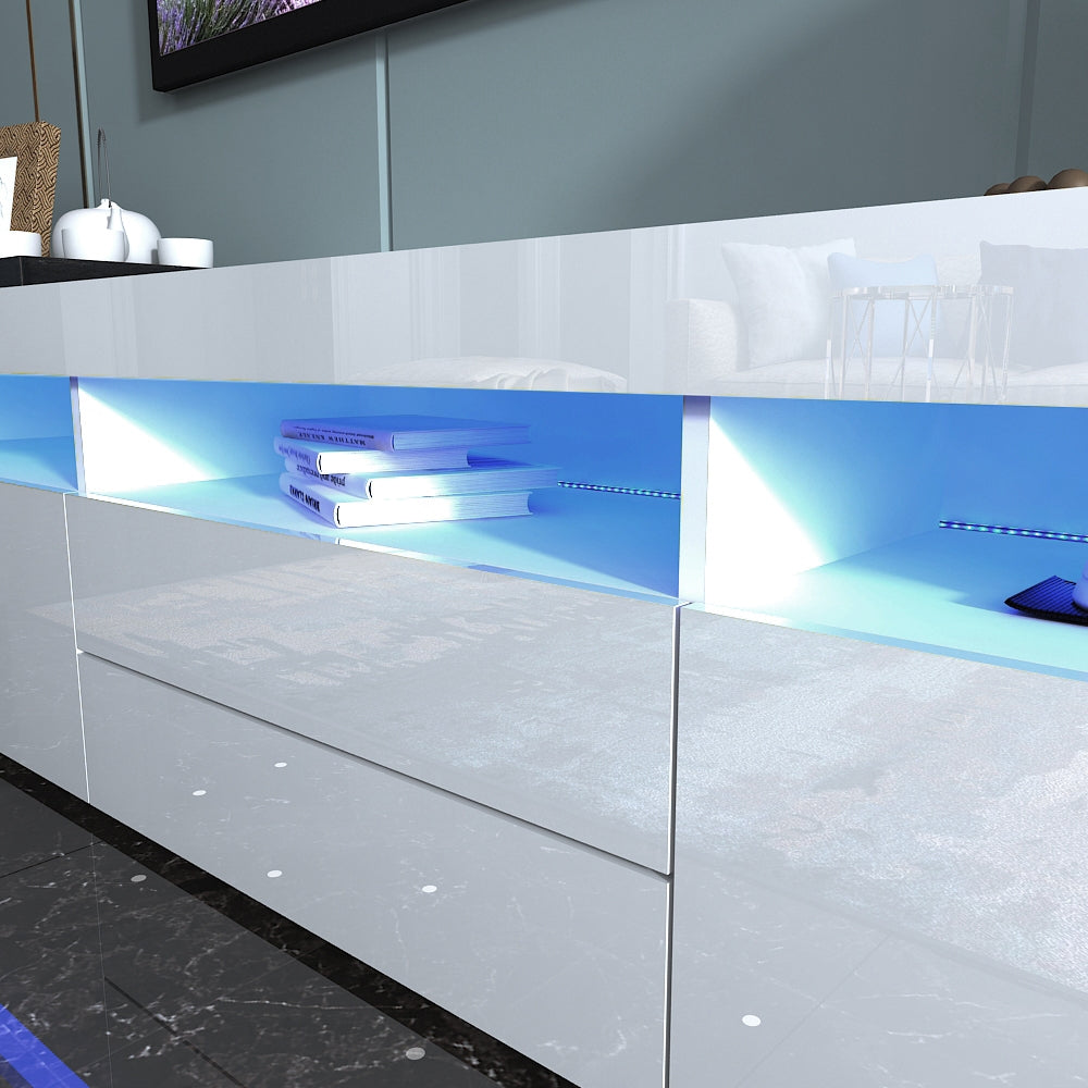 Modern LED TV Cabinet Entertainment Unit Stand High Gloss Furniture 2000mm White