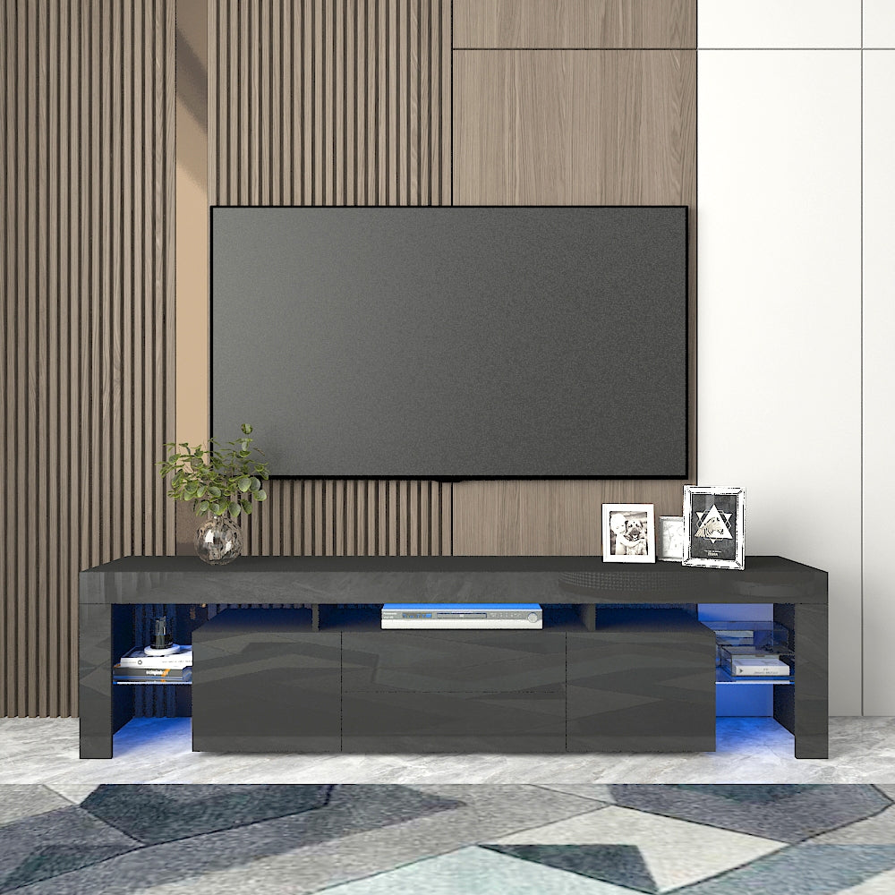 Modern 2 level LED TV Cabinet Entertainment Unit Stand High Gloss Furniture 200cm Black MLD06-2