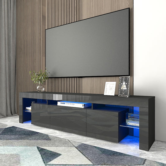 Modern 2 level LED TV Cabinet Entertainment Unit Stand High Gloss Furniture 200cm Black MLD06-2