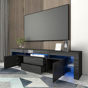Modern 2 level LED TV Cabinet Entertainment Unit Stand High Gloss Furniture 200cm Black MLD06-2