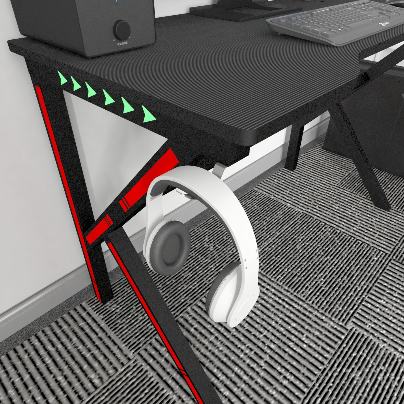 Gaming Computer Desk with LED Lights Cup Holder Headphone Hook 120x60x75cm