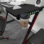 Gaming Desk Z Shaped Computer Desk with LED Lights Cup Holder Headphone Hook 120x60x75cm