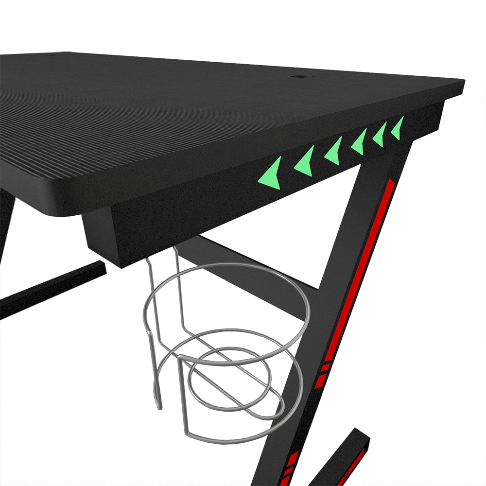 Gaming Desk Z Shaped Computer Desk with LED Lights Cup Holder Headphone Hook 108x60x75cm