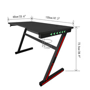 Gaming Desk Z Shaped Computer Desk with LED Lights Cup Holder Headphone Hook 120x60x75cm