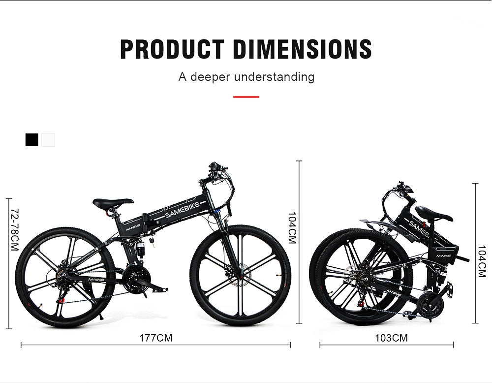 New Upgraded SAMEBIKE 26 Inch 500W Motor Aluminum Folding Electric Bike 48V 10Ah Battery Max 35 KPH BLACK