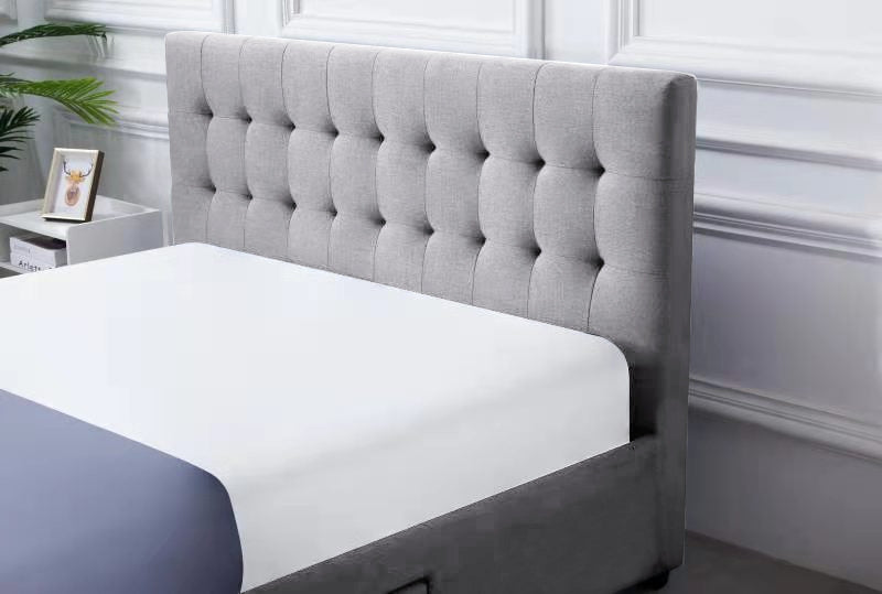 Scandinavian Fabric Square Tufted Gas Lift Storage Bed Frame Queen Grey