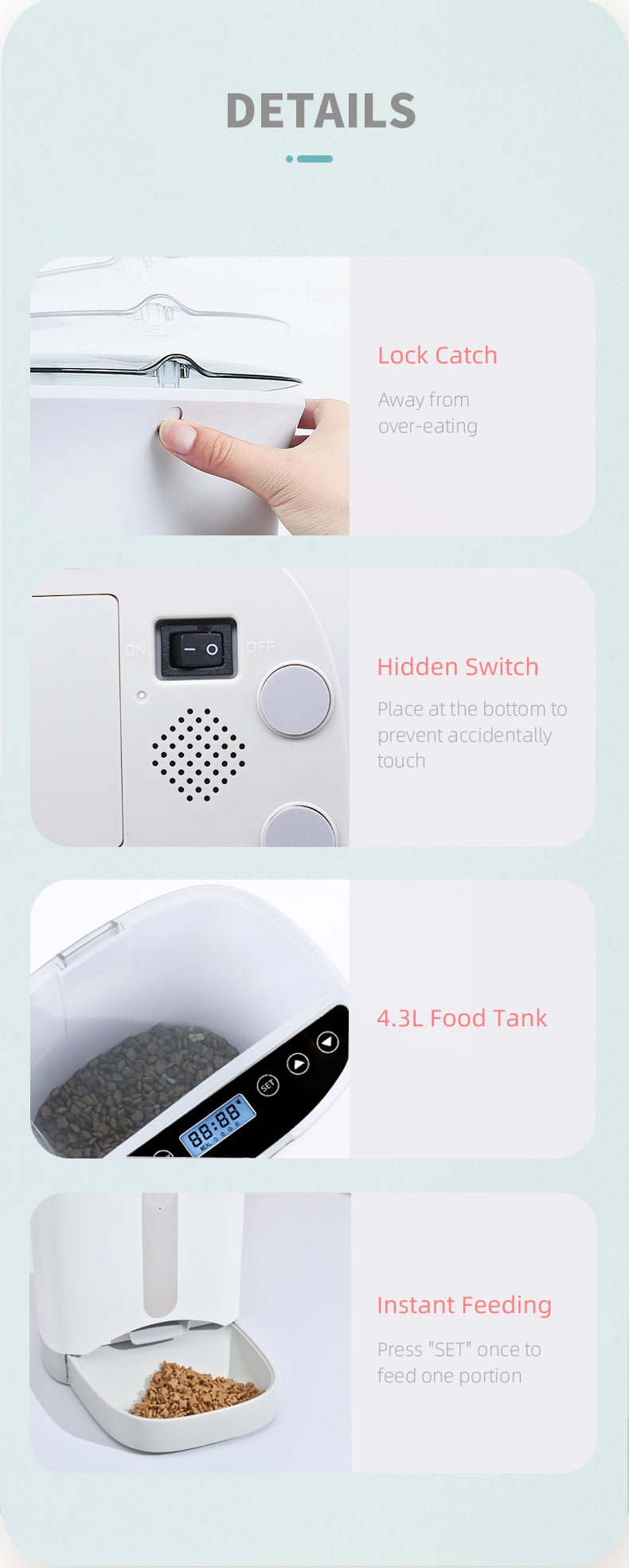 4.3L Automatic Digital Pet Feeder Food Bowl Dispenser