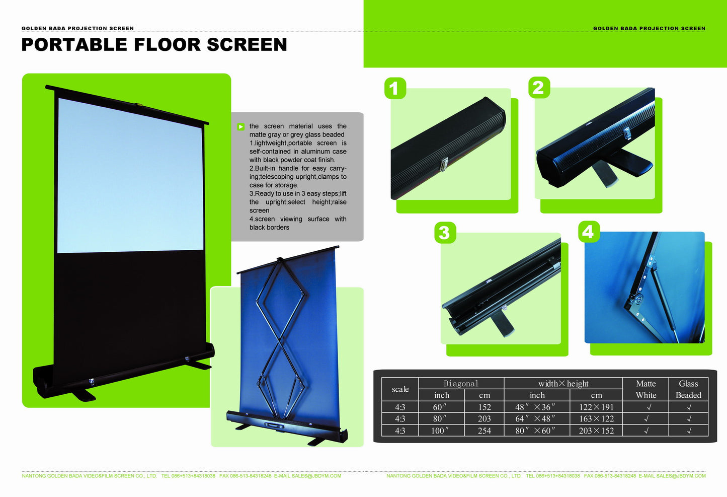 100" Pull Up Portable Office Projection Projector Screen (4:3)